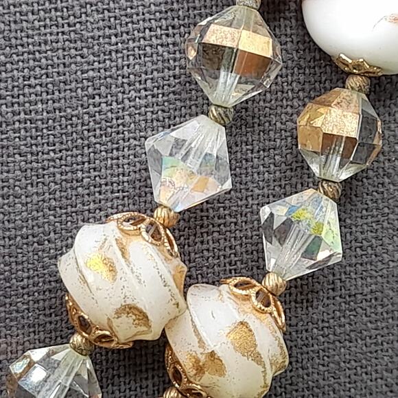 Vintage 1950s Art Glass Beaded Necklace with Aurora Borealis Crystals, 19 Inches - Picture 7 of 13